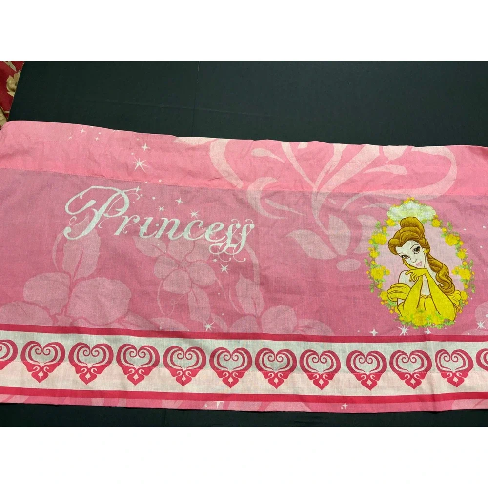 Vintage Disney Princess Pink Curtains Valance + 2 Panels Cinderella Belle Aurora